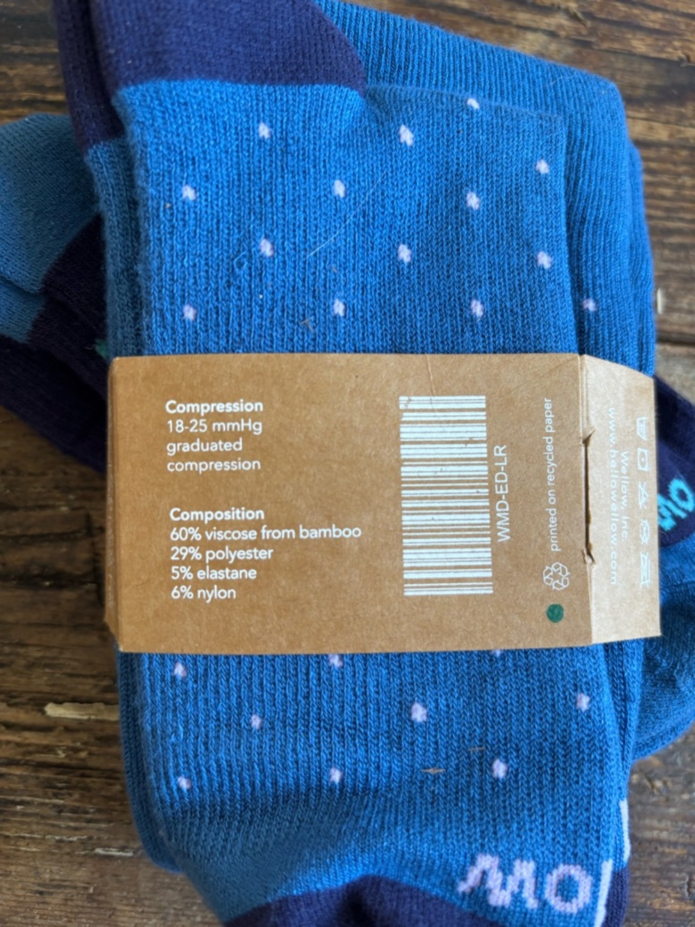 Wellow Men's Dot Crew Blue & Navy Wide Calf Compression Socks - Picture 3 of 6